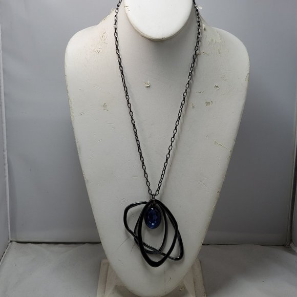 Bay studio blue opal stone necklace on silver chain - Picture 2 of 8